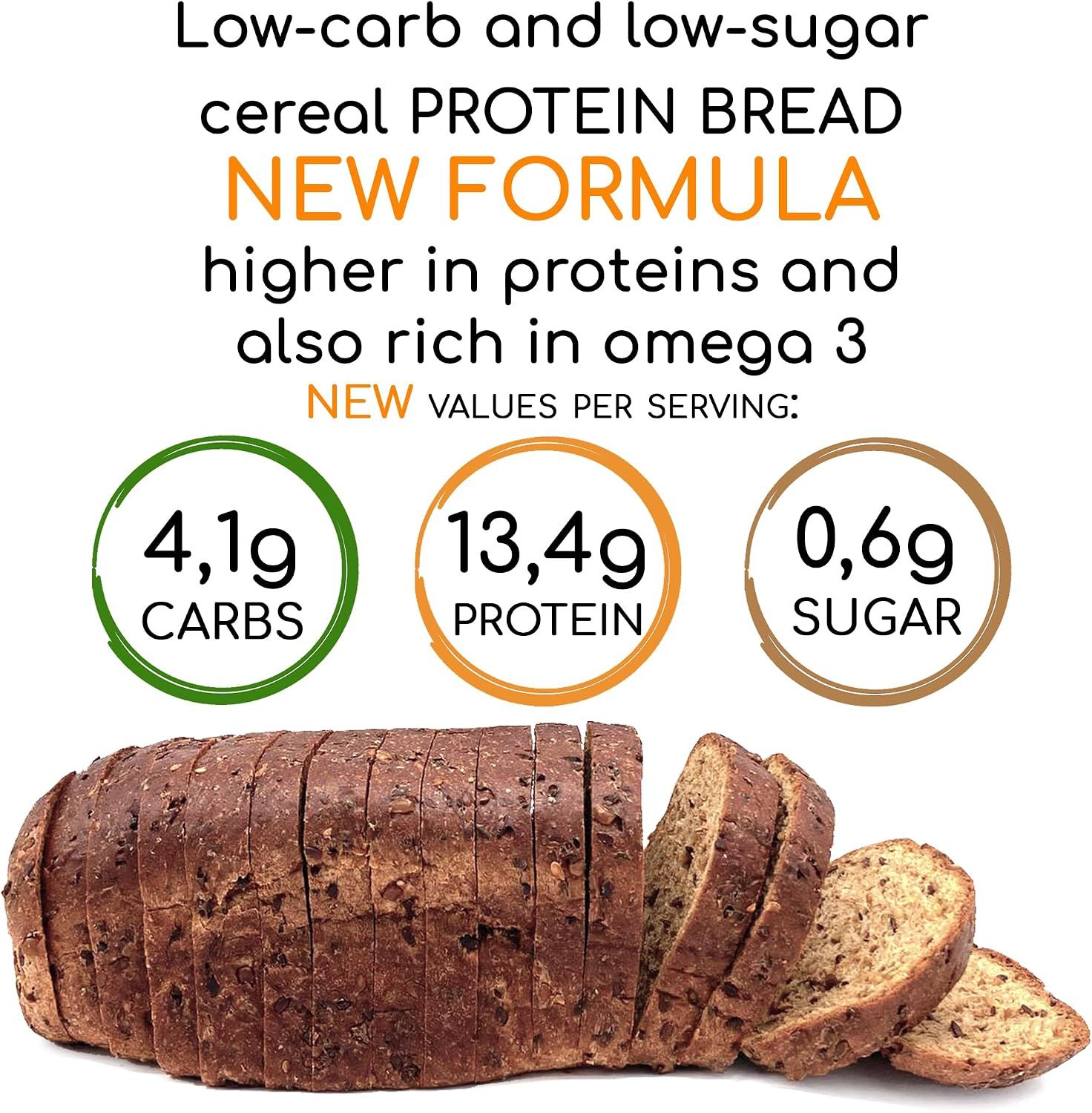Pane proteico Keto, affettato, con informazioni nutrizionali.