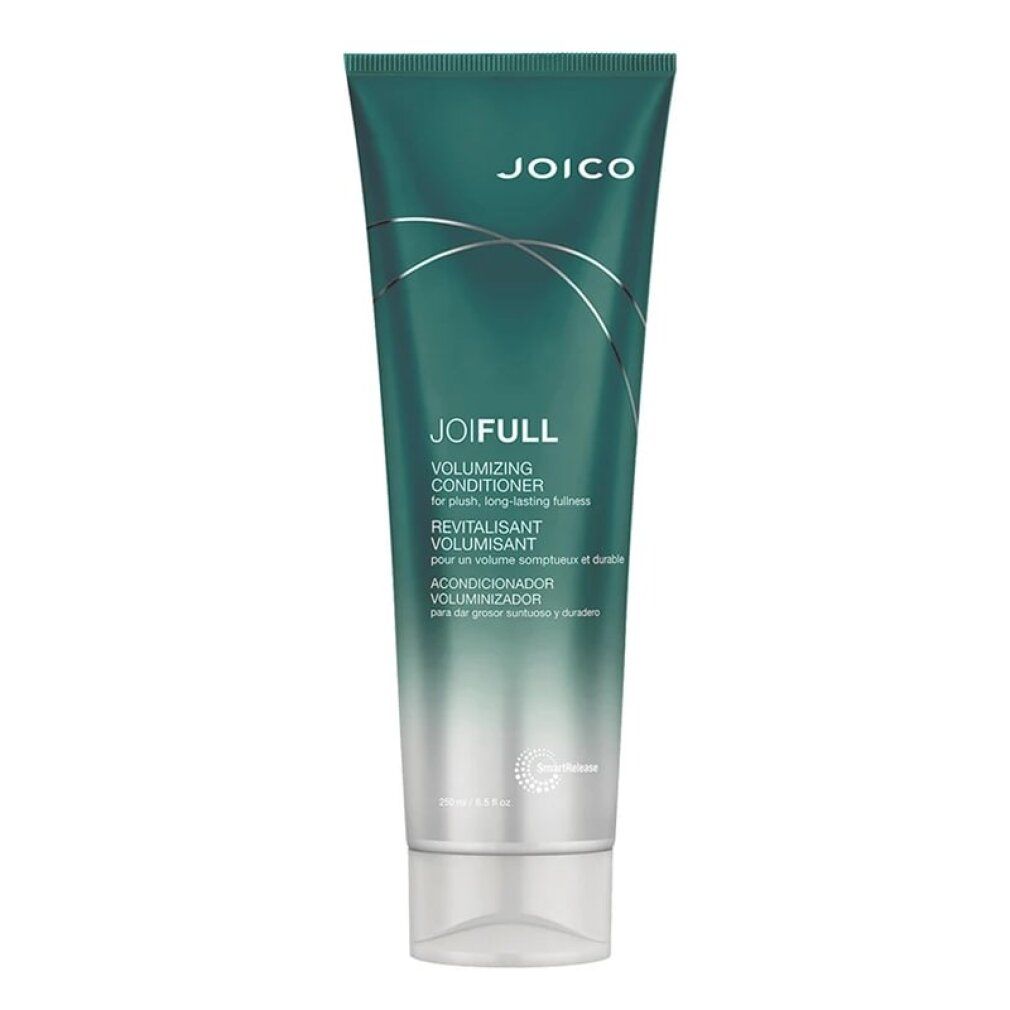 Tubo verde con logo JOICO e scritta JOIFULL. Balsamo volumizzante. Accenti argentati e tappo bianco.