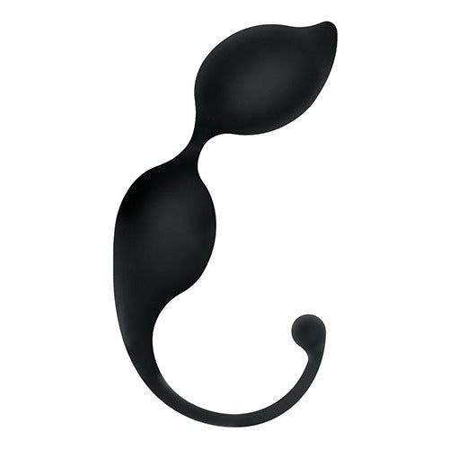Prodotto benessere nero. Forma a goccia con due parti più grandi e una piccola parte rotonda, collegate da un gambo curvo.