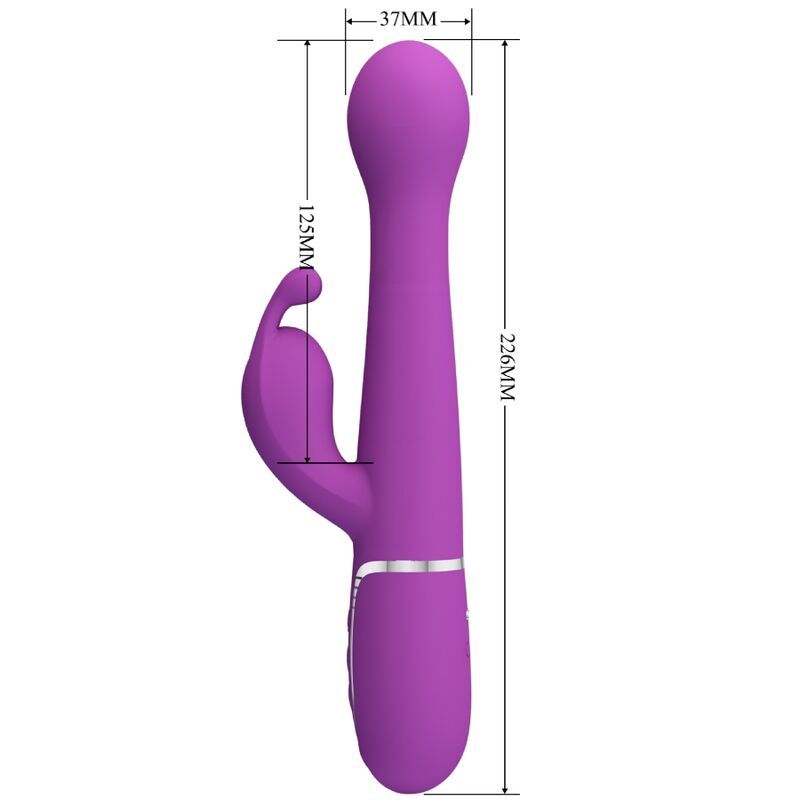 Vibratore coniglio viola, dimensioni: 226mm lunghezza, 37mm larghezza testa.