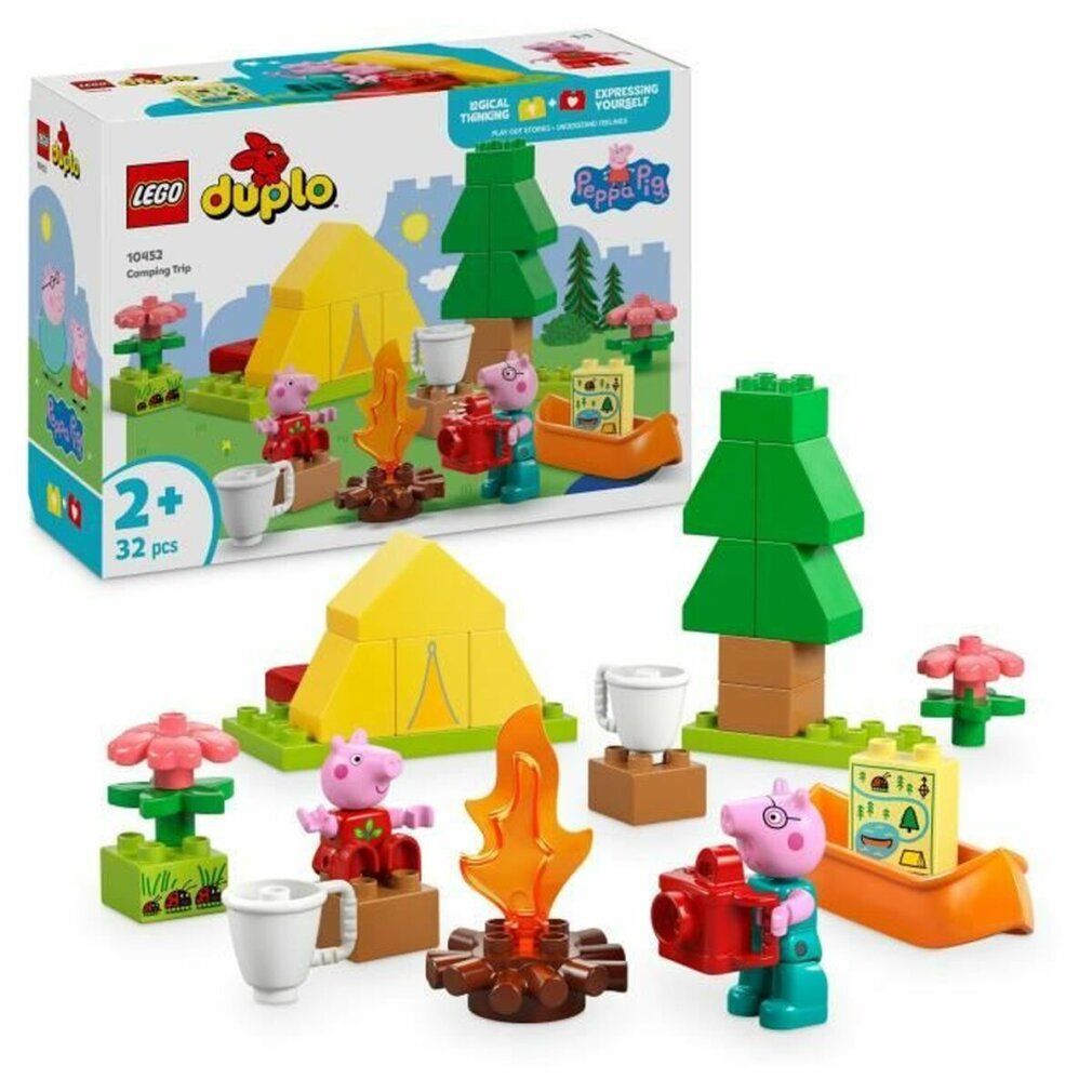 LEGO DUPLO 10452 Peppa Pig in campeggio. Set con tenda, personaggi, falò e accessori. Confezione con logo e nome del prodotto.