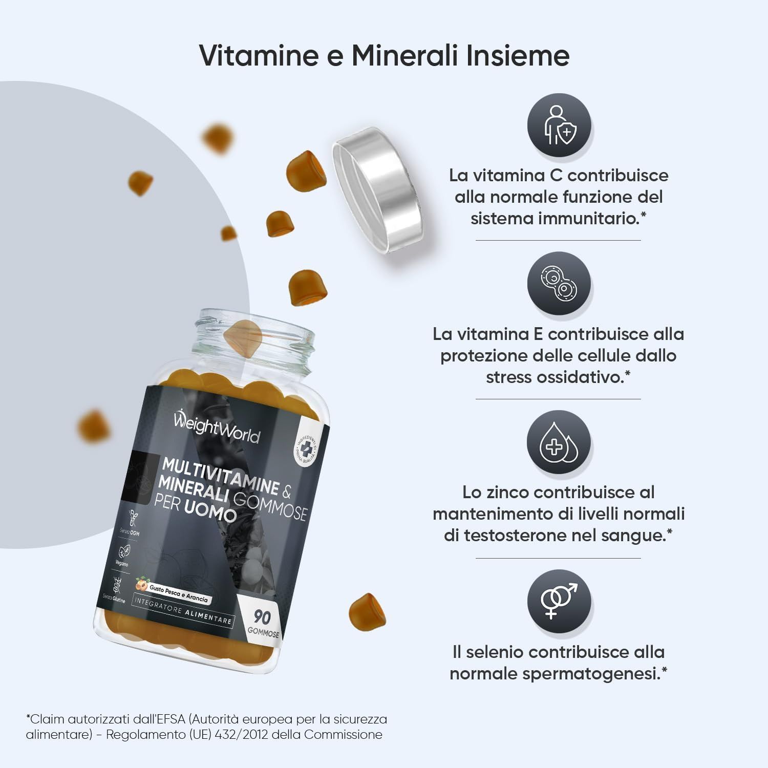 WeightWorld Multivitamin Gummies per uomini. Con caramelle gommose. Vitamina C, E, zinco e selenio. Per sistema immunitario, cellule, testosterone, sperma.