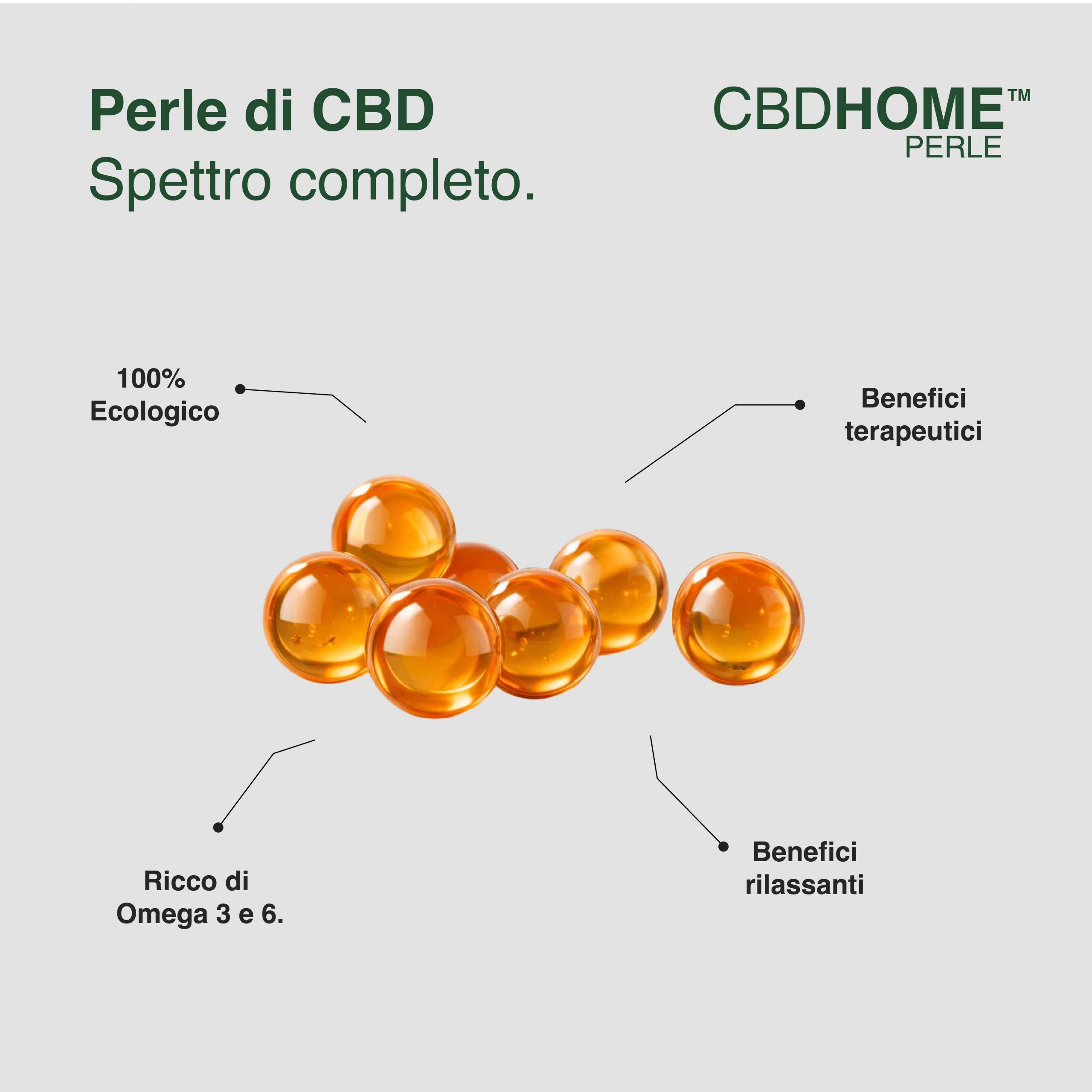 Perle di CBD a spettro completo: 100% ecologico, ricco di Omega 3 e 6, con benefici terapeutici e rilassanti.