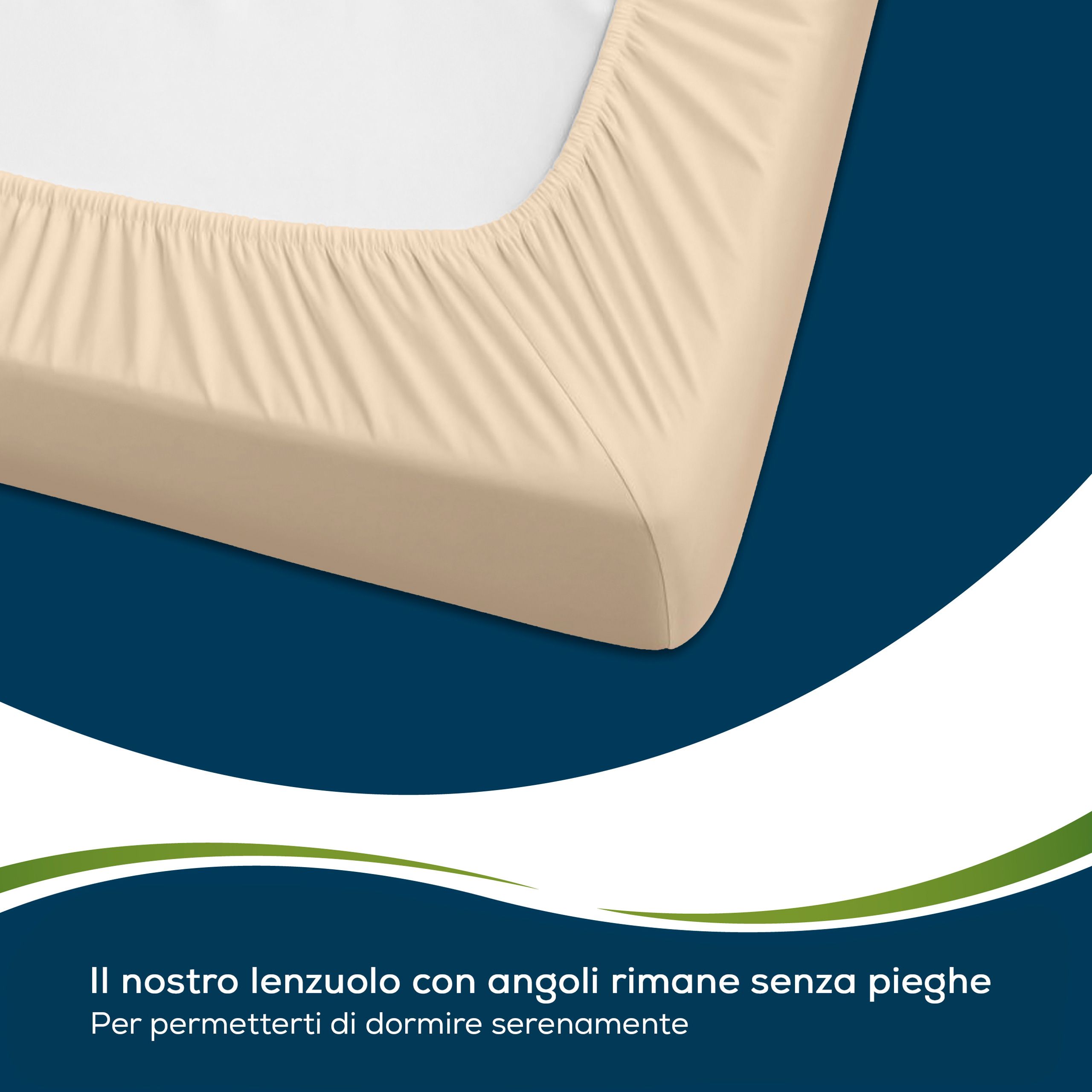 Lenzuolo con angoli beige con elastico perimetrale.