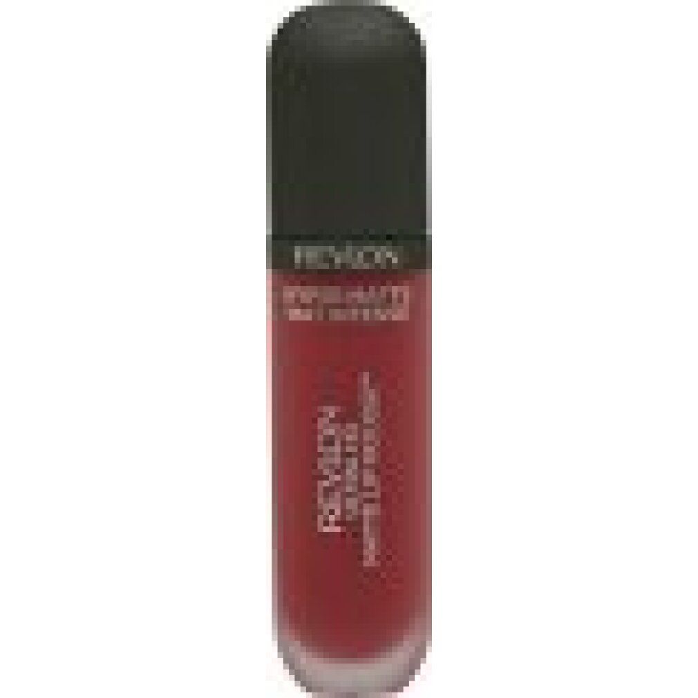 Revlon Ultra HD Matte Lip Color. Rossetto rosso con tappo nero. Testo: Hyper Matte, Mat Intense.