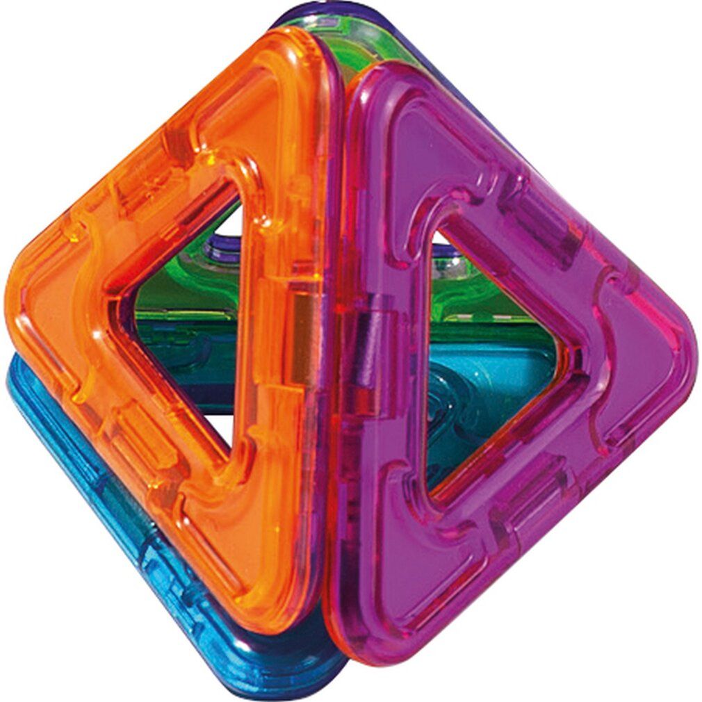 Forme magnetiche multicolore e trasparenti, assemblate.