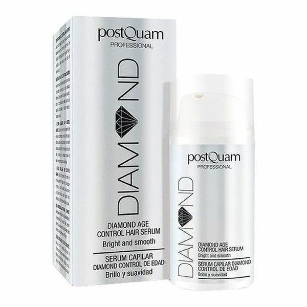 Confezione e flacone. Scritta: Postquam Diamond Age Control Haarserum. Flacone con dosatore.