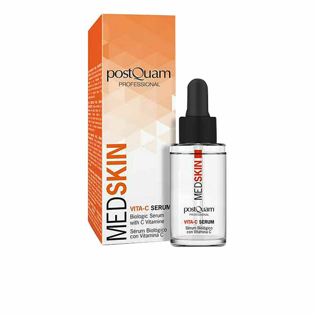 Flacone di siero con pipetta e confezione. Scritta: Medskin, Vita-C Serum, Serum Biologico con Vitamina C.