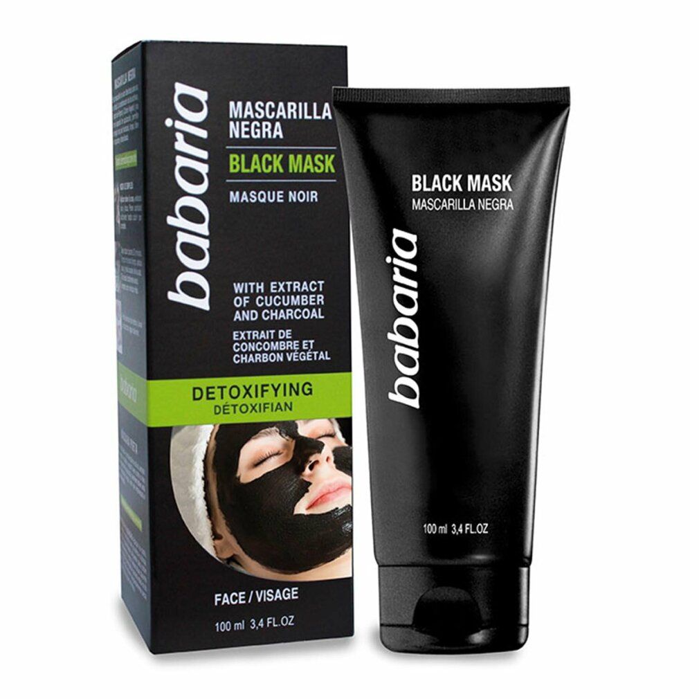 Babaria Black Mask Maschera Viso in tubo e confezione neri, con estratto di cetriolo e carbone.