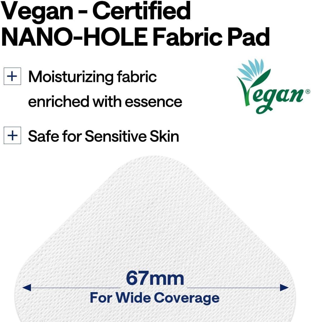 Pad bianco con testo: Vegan, NANO-HOLE Fabric Pad. Testo: 67mm. Logo Vegan.