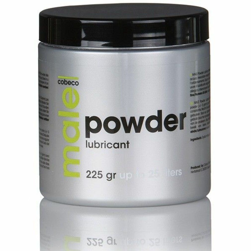 Lubrificante Cobeco Male Powder in barattolo argentato con coperchio nero. 225g.