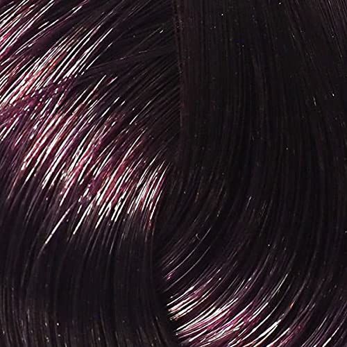 Primo piano di ciocche di capelli castano scuro con riflessi viola. Visibili texture e sfumature di colore. Nessuna confezione.