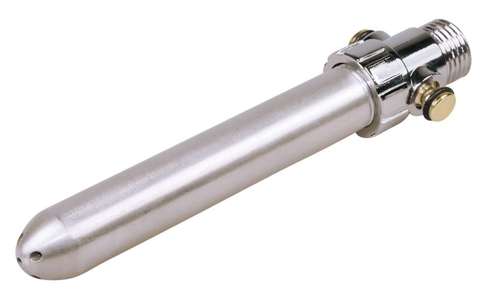 Doccia intima in alluminio. Corpo cilindrico, punta arrotondata e più ugelli. Attacco cromato.