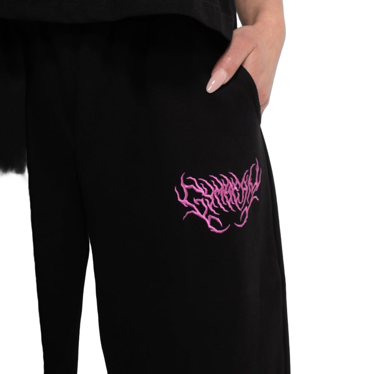 GymBeam Pantaloni sportivi donna Thorn oversize neri con tasche e cordoncino