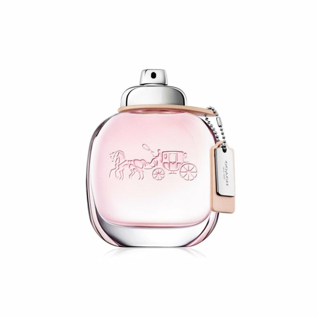 Flacone rotondo rosa di Eau de Toilette con tappo argentato ed etichetta. Logo inciso.