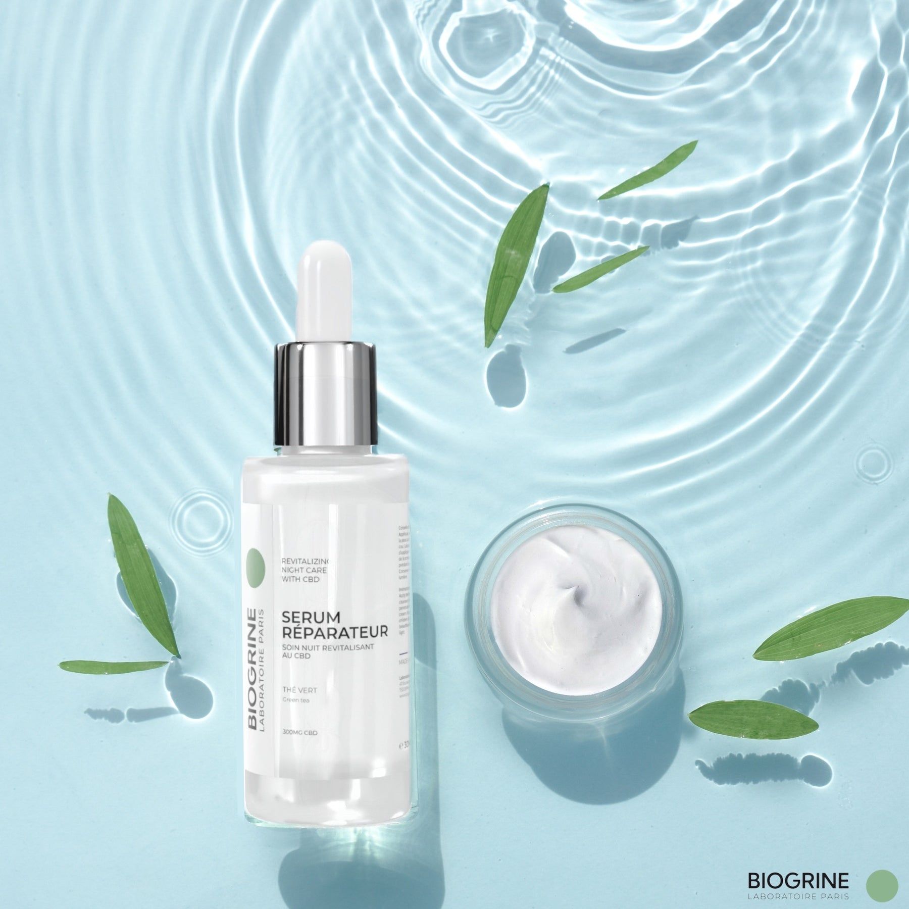 BIOGRINE Siero riparatore – Trattamento notte rivitalizzante con CBD e tè verde