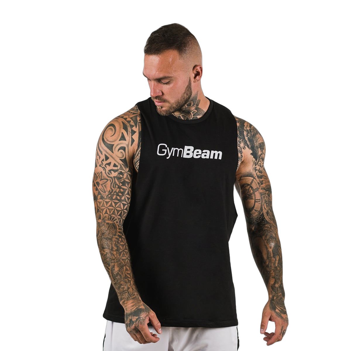 GymBeam Canotta uomo Cut Off Black con vestibilità morbida in cotone e poliestere