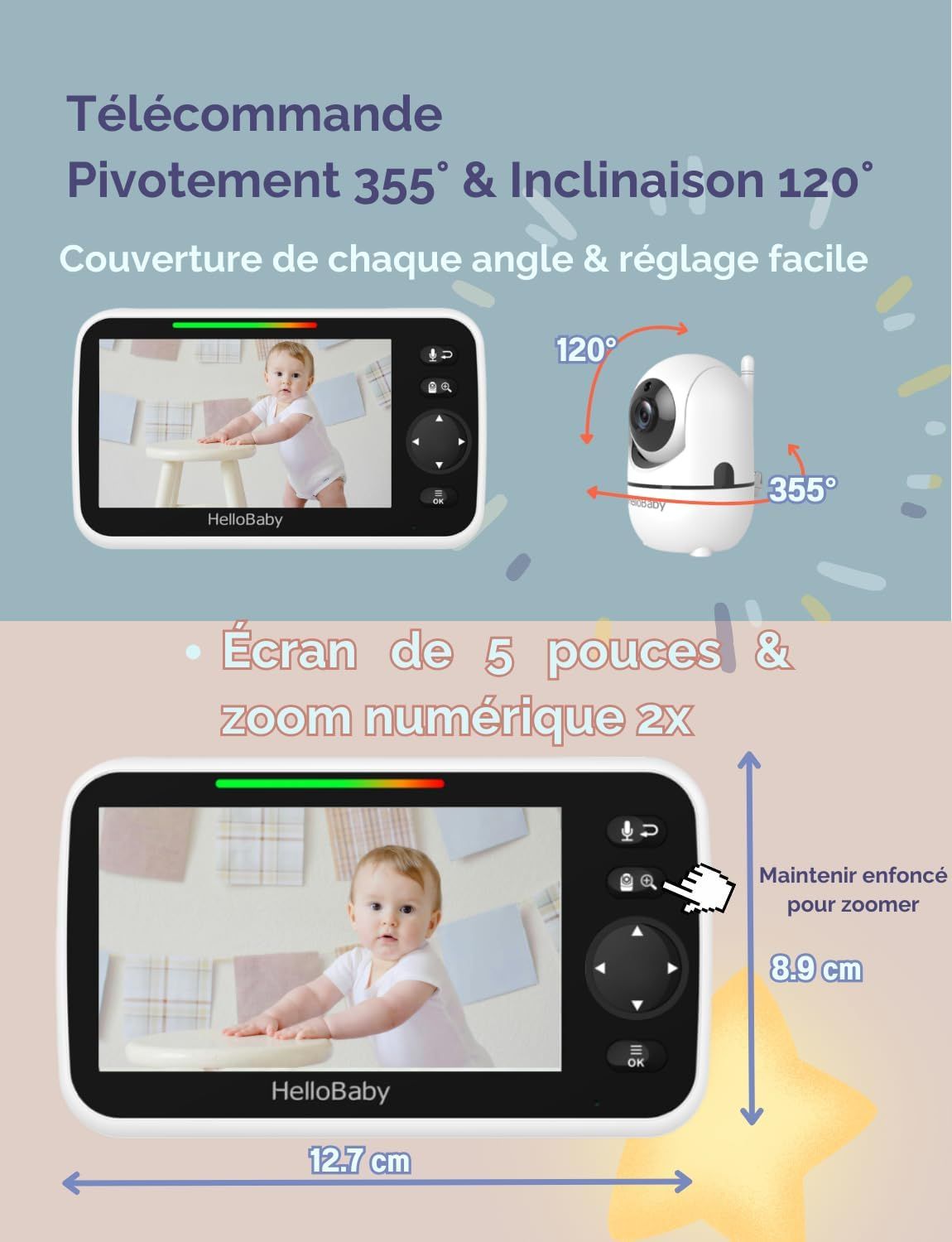 Baby monitor con 2 telecamere HelloBaby