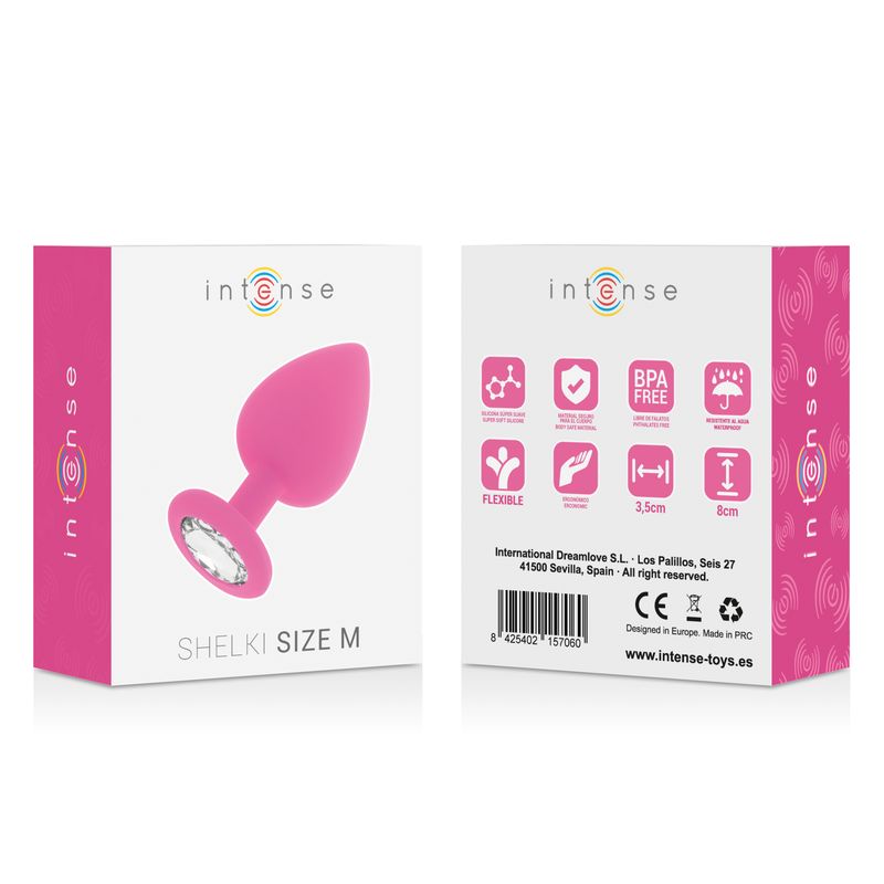 Fronte e retro della confezione di un plug anale rosa.
