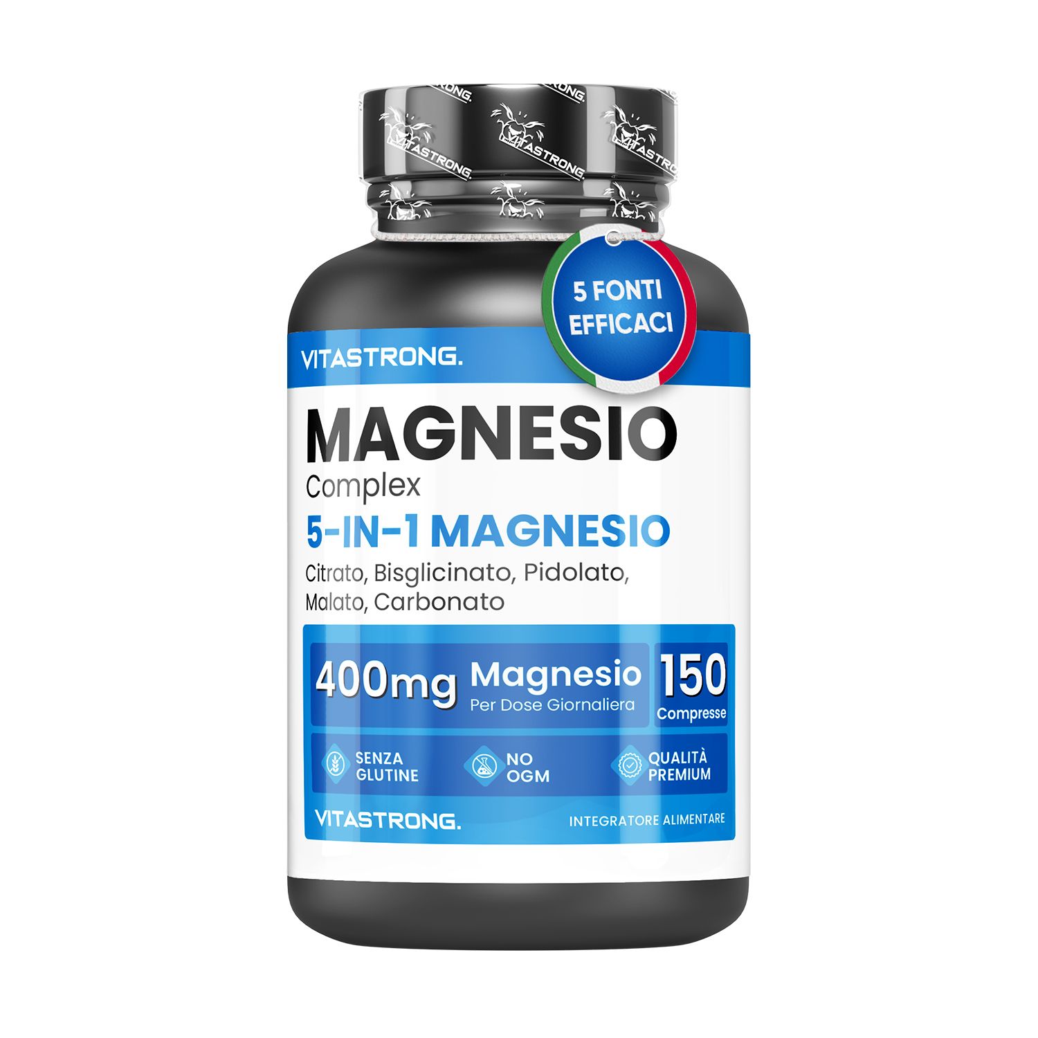 Vitastrong Complesso Magnesio 5‑In‑1 – 150 Compresse, Assorbimento Ottimale