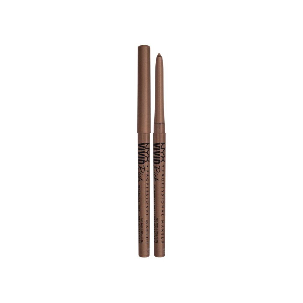 Due matite occhi meccaniche marroni. Scritta: NYX Professional Makeup, Vivid Rich.