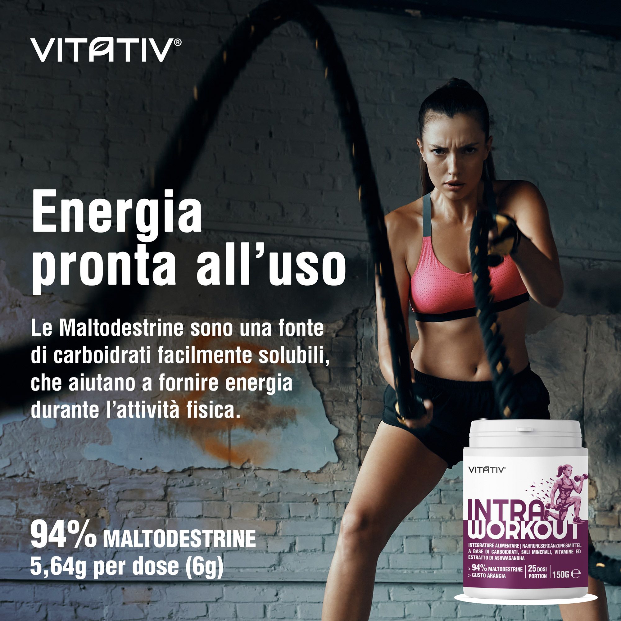 VITATIV® Intra Workout Donna in Polvere con Maltodestrine, Ashwagandha, Minerali e Vitamine - 150 g