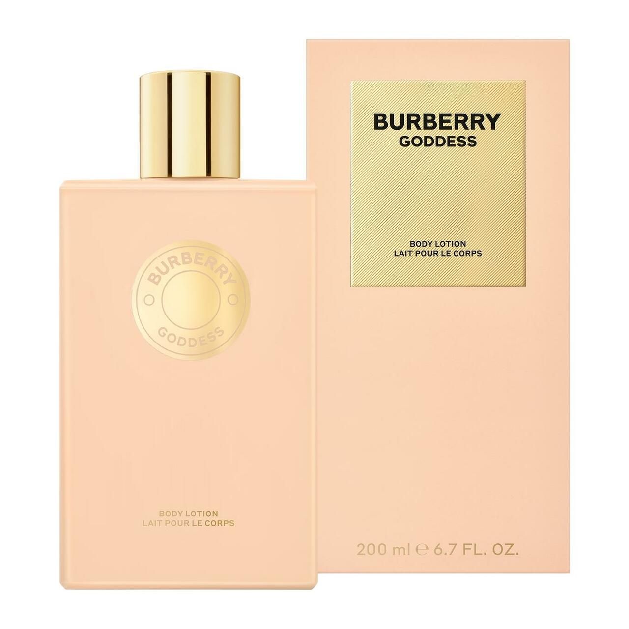 Flacone di lozione beige e confezione. Tappo dorato. Confezione con logo e testo. Sotto: 200 ml 6.7 FL. OZ.