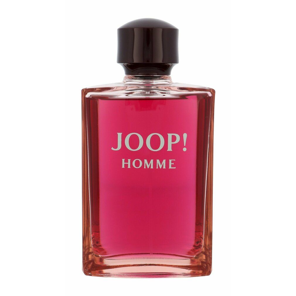 Flacone rettangolare rosa con tappo nero. Scritta JOOP! HOMME.