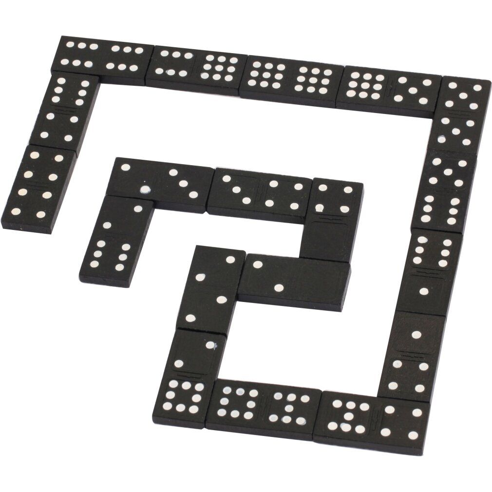 Tessere del domino nere con punti bianchi. Disposizione a forma sinuosa. Tessere singole separate.