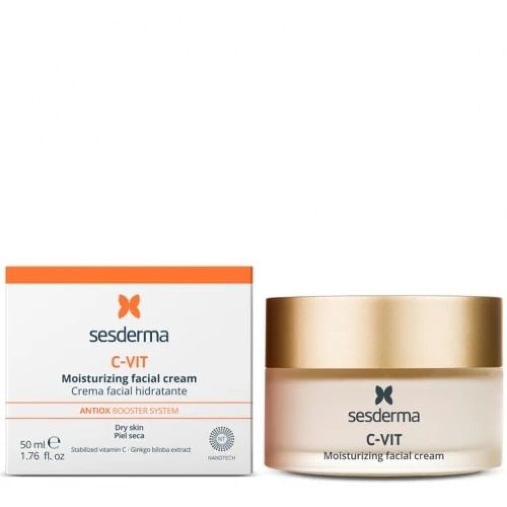 Vaso e scatola di crema. Scritta: sesderma C-VIT. Crema idratante viso. 50ml.