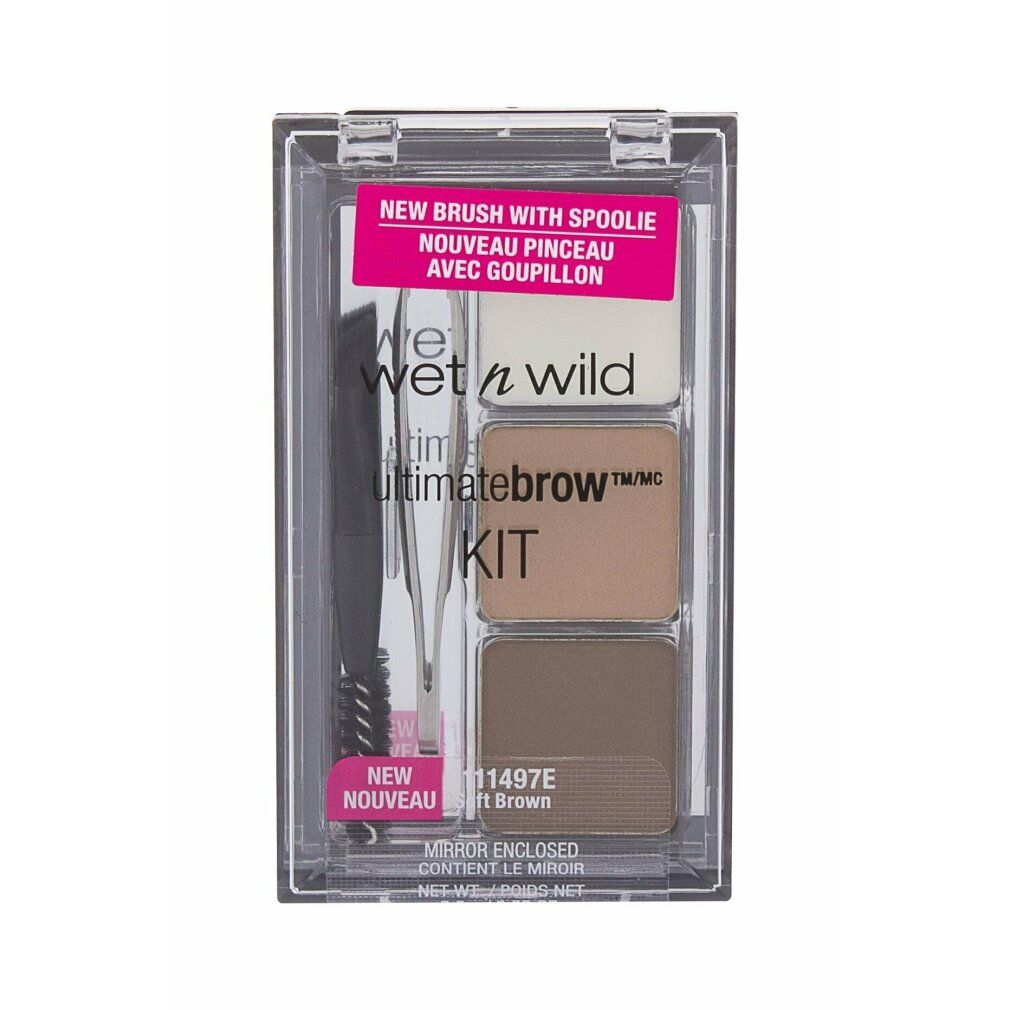 Kit sopracciglia Wet n Wild Ultimate Brow. Tre tonalità, pennello, pinzette e applicatore. Soft Brown.
