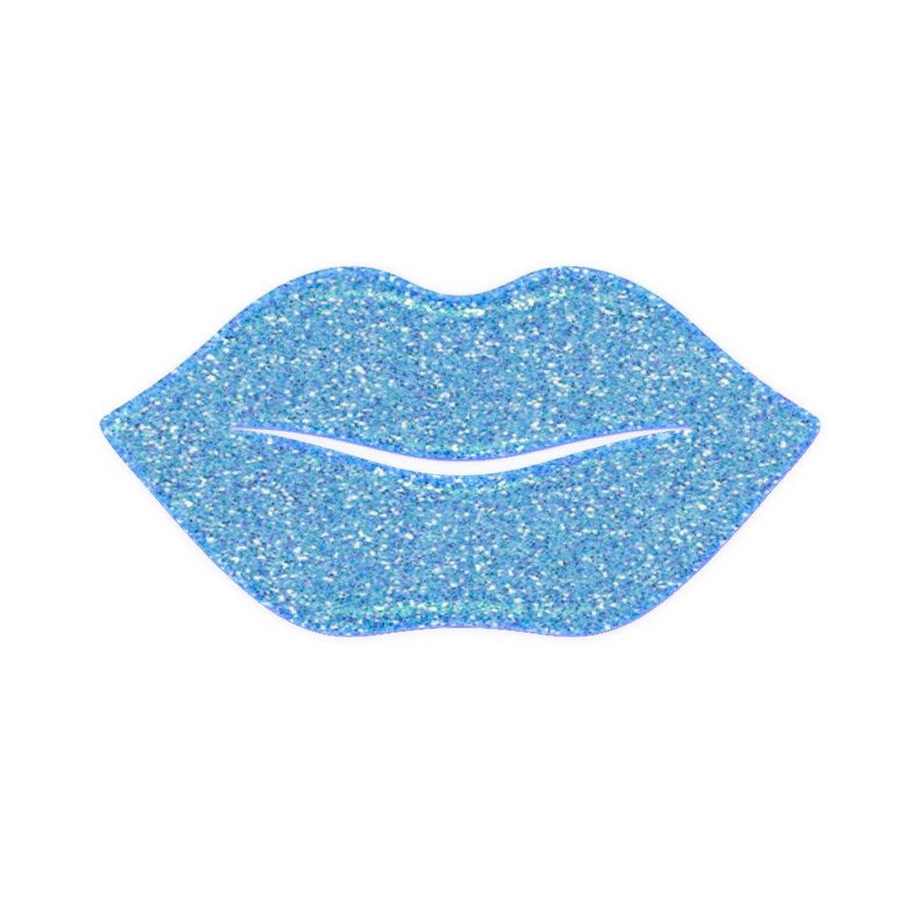 Patch labbra blu glitterato a forma di labbra.