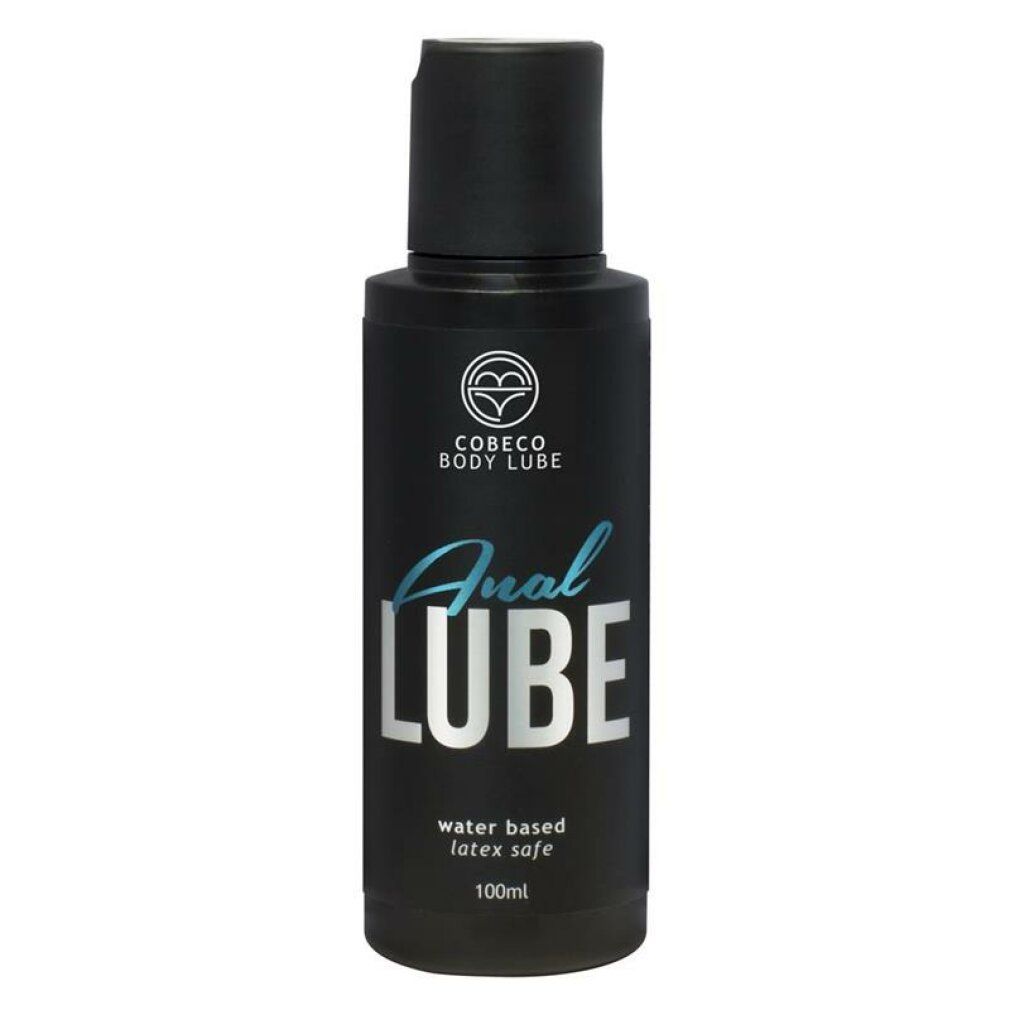 Flacone nero con scritta Anal Lube, a base d'acqua, sicuro per lattice, 100ml.