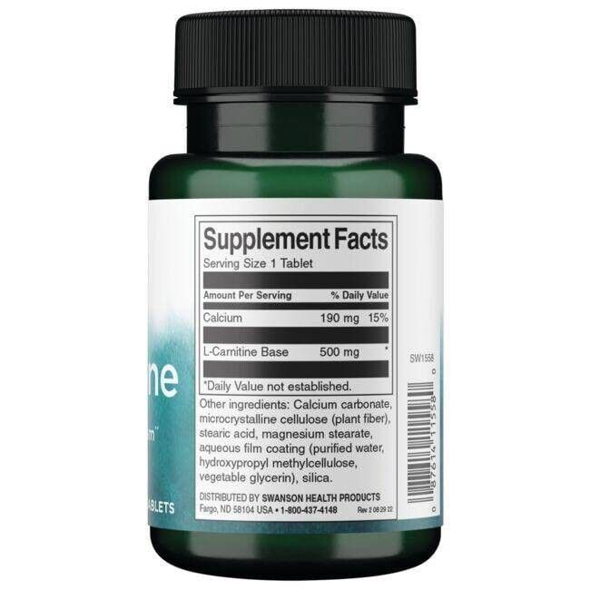 Retro del flacone verde. Etichetta con informazioni nutrizionali. Contiene L-Carnitina Base 500 mg.
