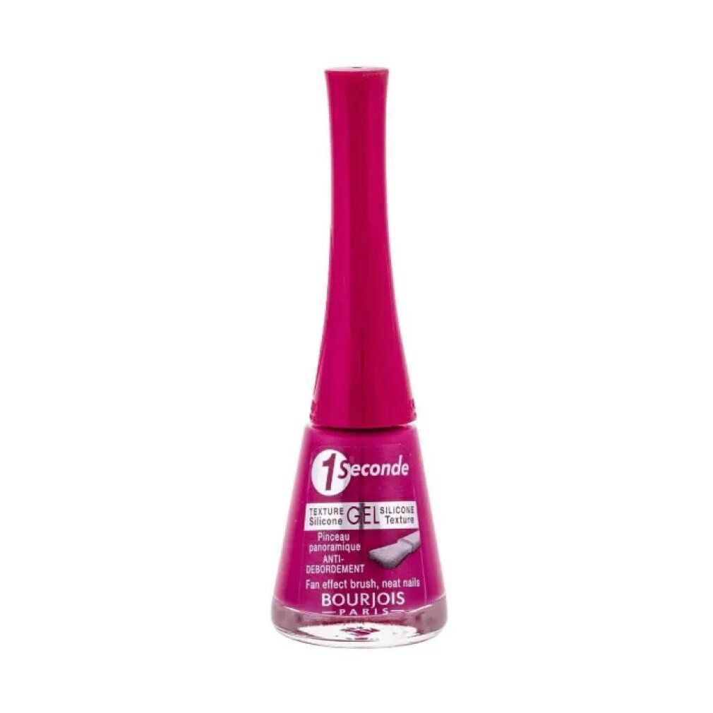Flacone di smalto rosa. Scritta: 1 Seconde, Bourjois Paris. Texture Gel Silicone.