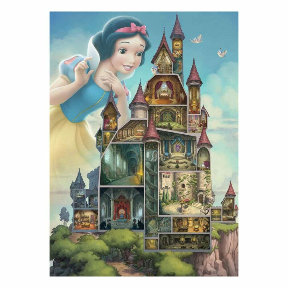 Puzzle: Biancaneve e castello. Cielo e nuvole sullo sfondo. 1000 pezzi.