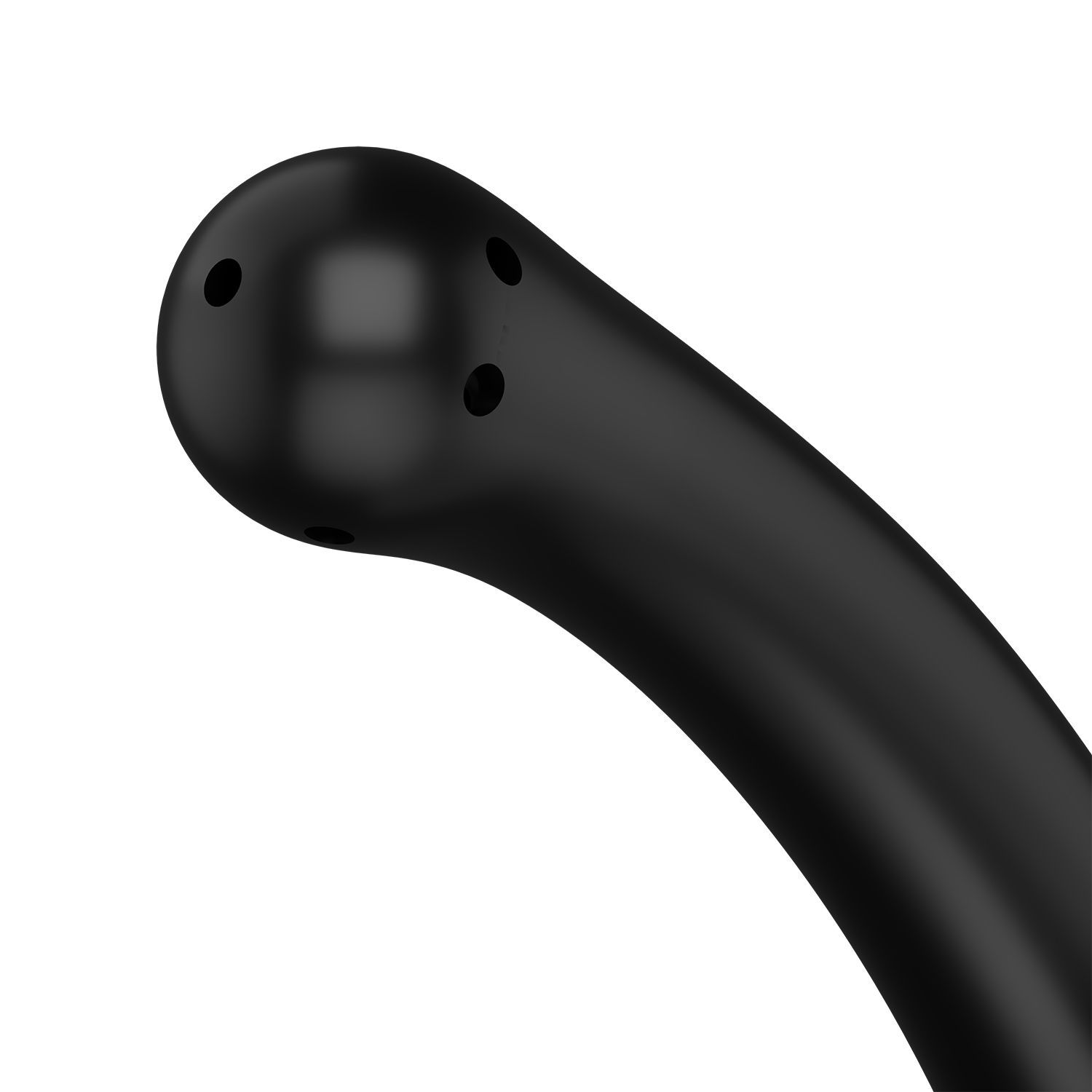 Primo piano dell'estremità di un dispositivo per l'igiene intima nero. L'estremità ha diverse aperture.