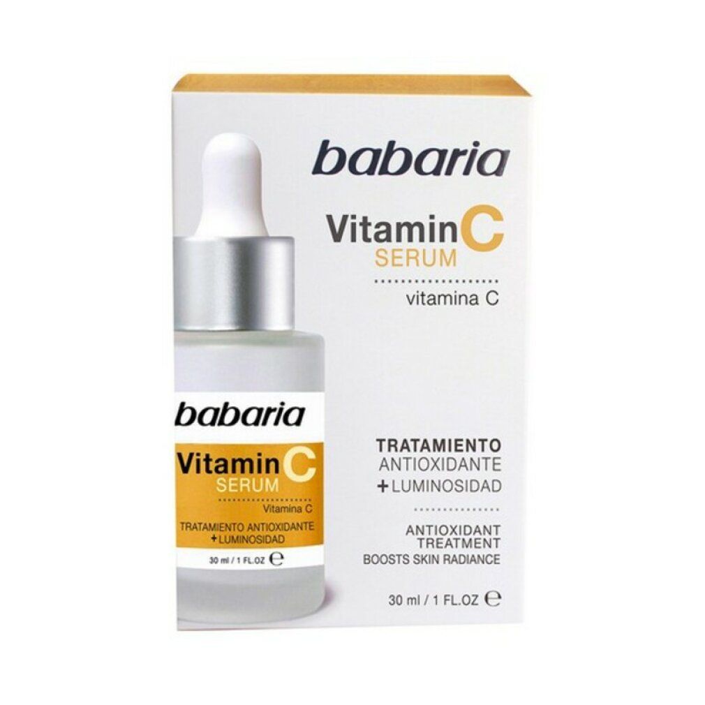 Flacone e confezione Babaria Siero Vitamina C. Testo: Siero Vitamina C, Trattamento antiossidante.