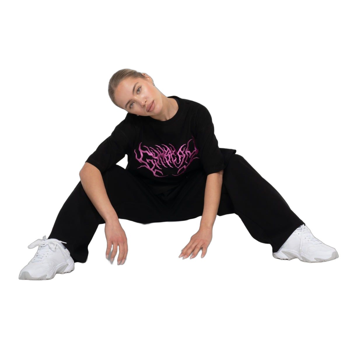GymBeam Pantaloni sportivi donna Thorn oversize neri con tasche e cordoncino