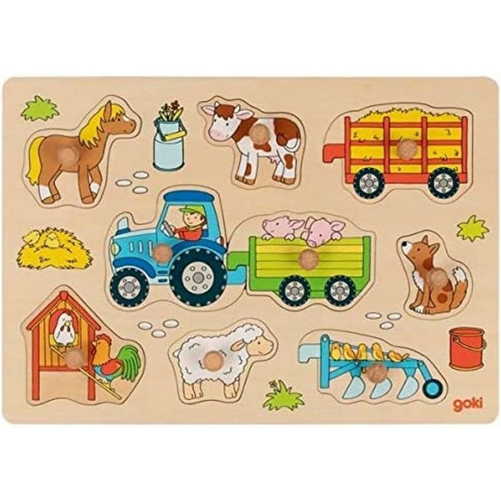 Puzzle in legno goki trattore in fattoria
