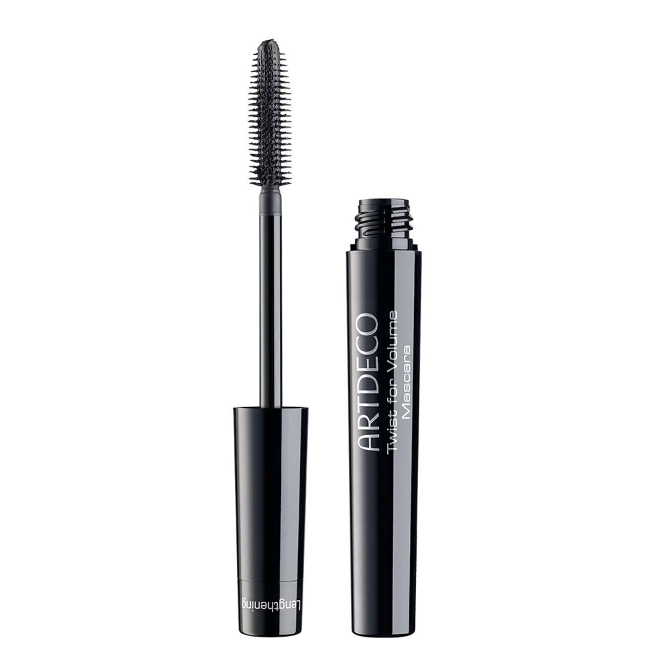 Artdeco Twist for Volume Mascara. Spazzola e contenitore neri. Una spazzola è visibile.