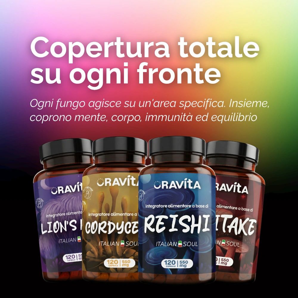 Oravita FUNGHI KIT per Cortisolo, Memoria, Immunità e Energia