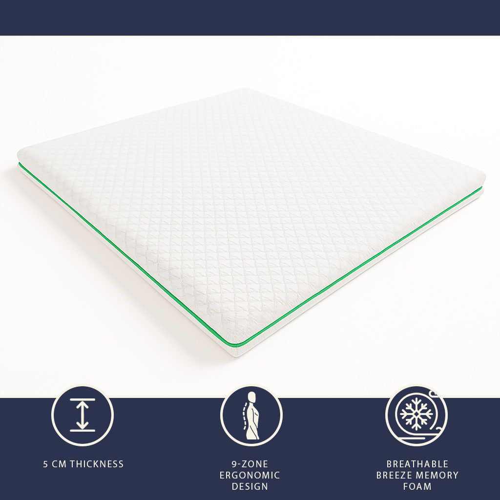 The White Stone Topper 120x190 in Memory Foam Breeze a 9 Zone | Altezza 5 cm