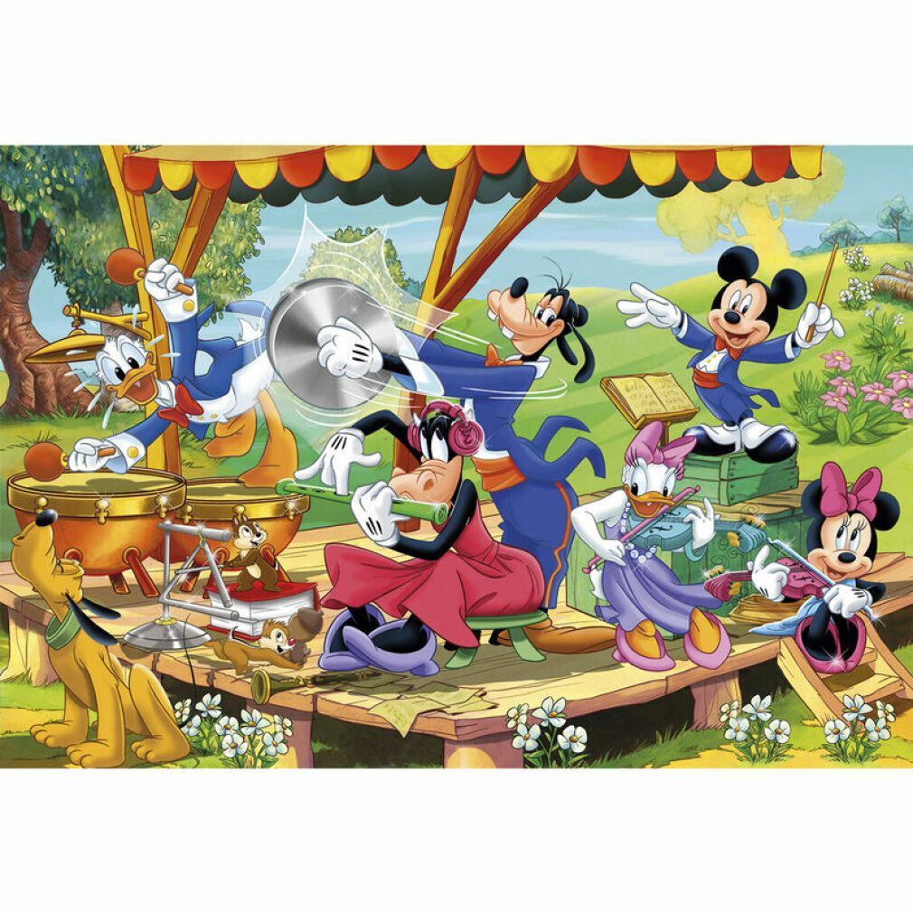 Puzzle Clementoni, Topolino e amici, Maxi, 24 pezzi. Il puzzle mostra Topolino e amici che suonano musica su un palco. 62x42cm.