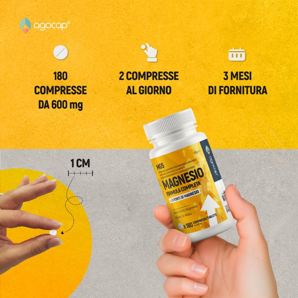 Magnesio da 5 fonti, integratore alimentare per energia e benessere muscolare