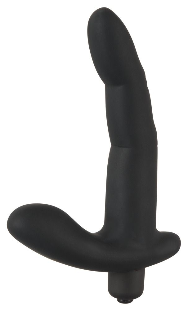 Vibratore nero con forma curva. Composto da un'asta allungata e una parte curva. Base arrotondata.