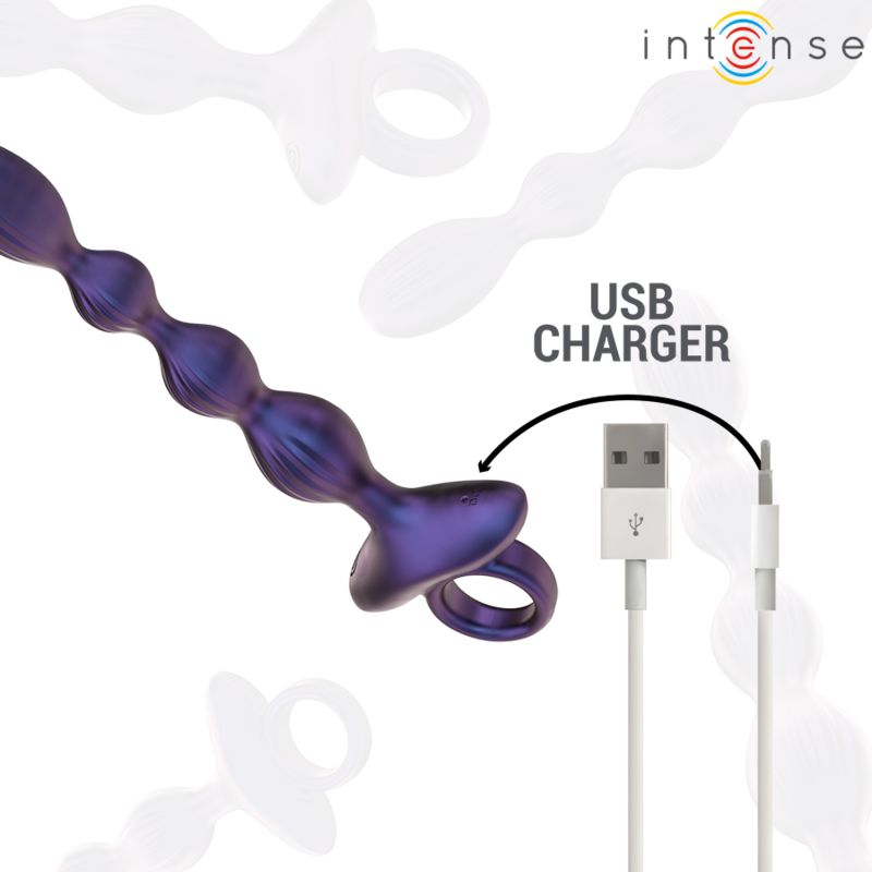 Plug anale viola con cavo di ricarica USB. Il cavo è dotato di connettore USB.