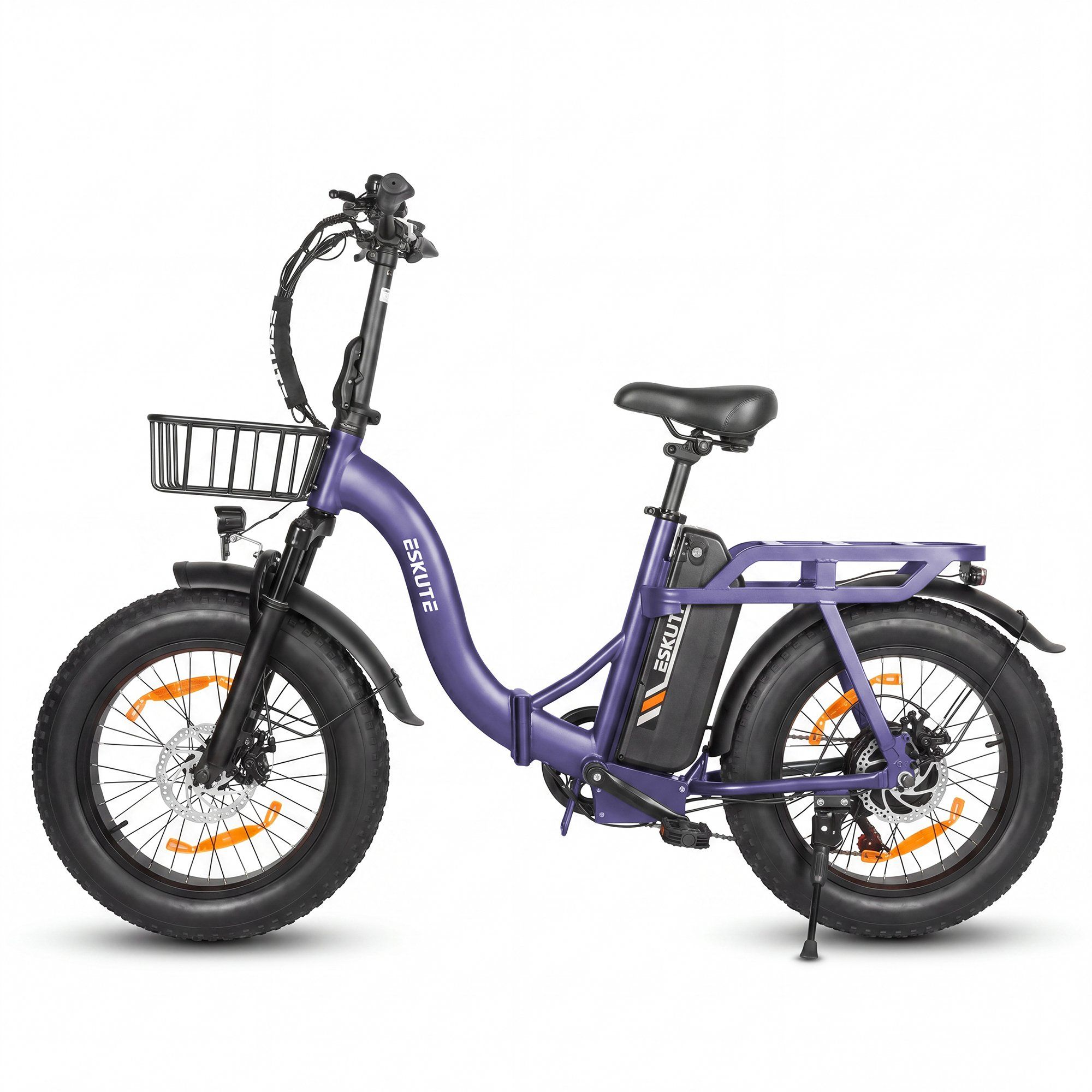ESKUTE D202 Bicicletta elettrica pieghevole con cestino anteriore, 48V 20.8Ah