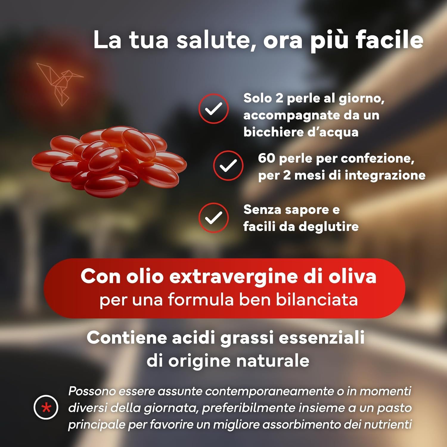 Capsule di astaxantina su un tavolo. Informazioni sull'assunzione e la composizione.