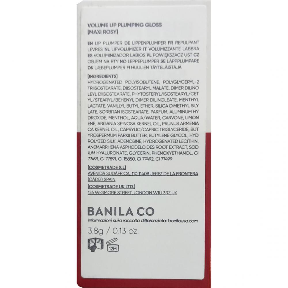 Confezione per Gloss Volumizzante Labbra, Maxi Rosy. Include lista ingredienti e nome del marchio.